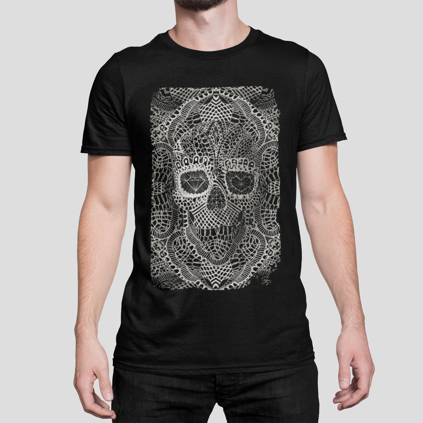 Lace Skull Black And White Illustration Men's T shirt, Skull Art Print Shirt Gift For Him, Bella Canvas Skull Art Gothic Graphic Tee Gift