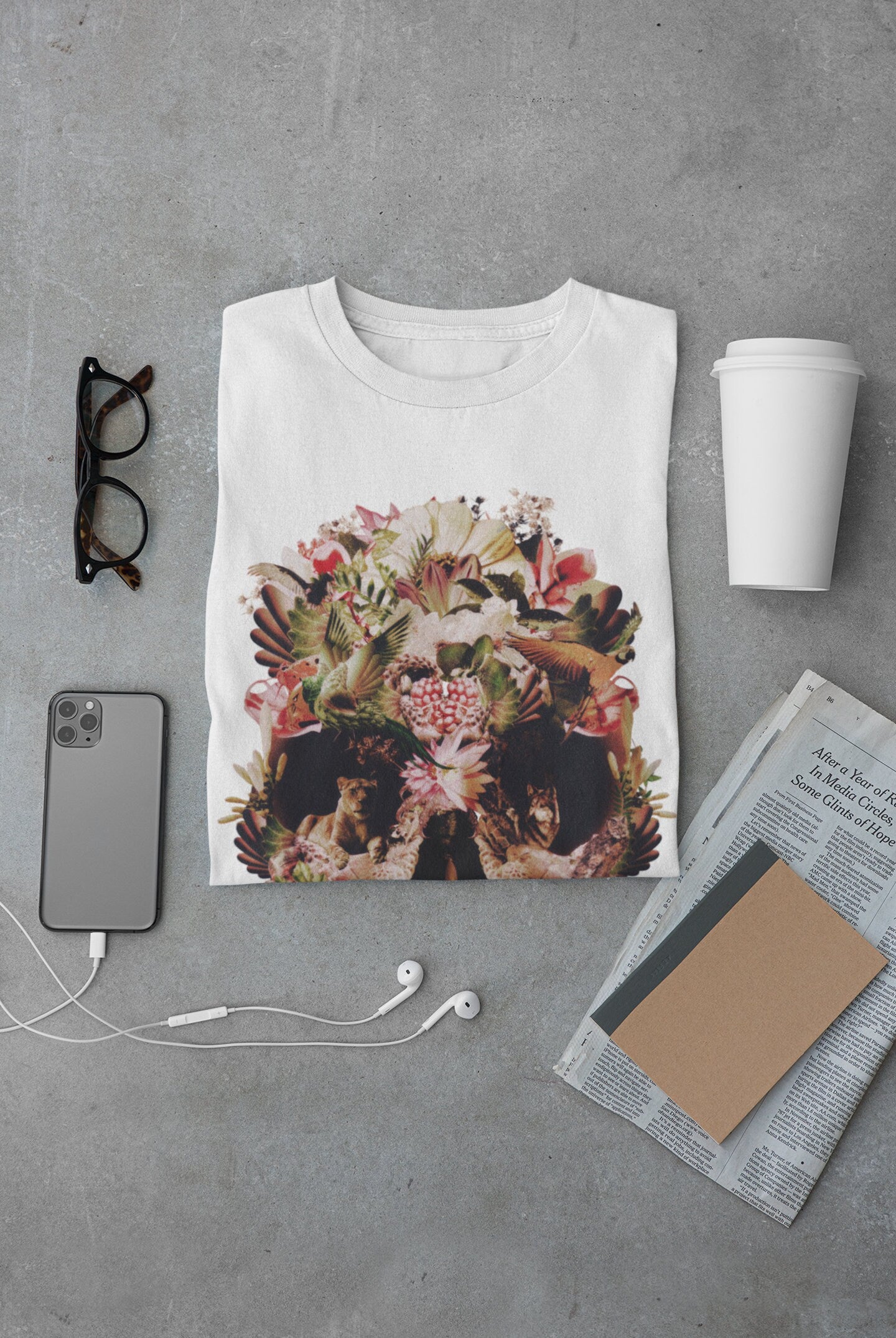 Jungle Skull Men's T-shirt, Flower Skull Mens Graphic Tee, Sugar Skull Mens TShirt, Bella Canvas Skull Print Shirt Gift For Him