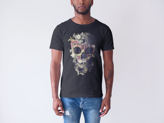 Gothic Skull Men's T-shirt, Skull Art Print T shirt, Skull Gift For Him, Boho Sugar Skull Illustration Graphic Tee