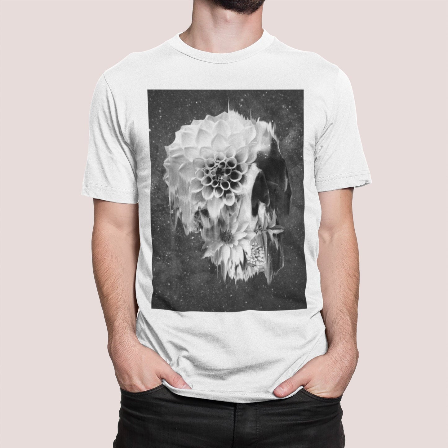 Floral Skull Men's T-shirt, Skull Art Print Mens T shirt, Gothic Skull Gift For Him, Mens Graphic Tee, Sugar Skull Shirt Print By Ali Gulec