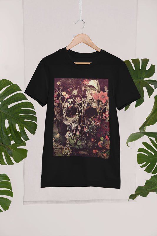 Flower Skull Men's T-shirt, Skull Art Print Mens T shirt, Floral Skull Gift For Him, Mens Graphic Tee, Sugar Skull Bella Canvas Shirt Gift
