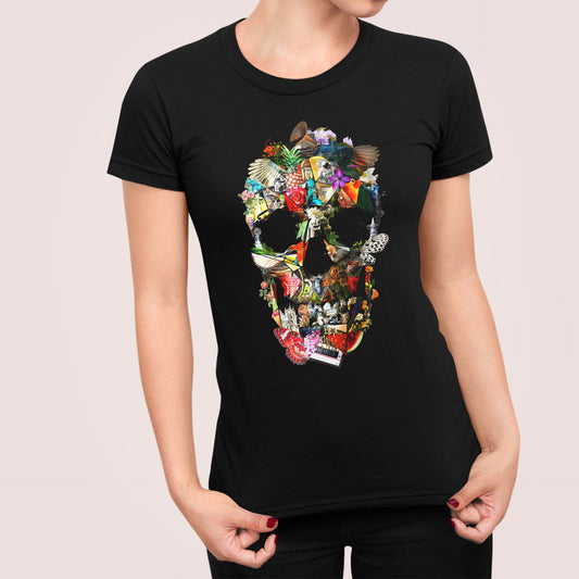 Floral Skull Printed T shirt, Womens Skull Art Tshirt, Sugar Skull Boho Graphic Tees, Gothic T-Shirt Gift For Her, Bella Canvas Shirt Gift