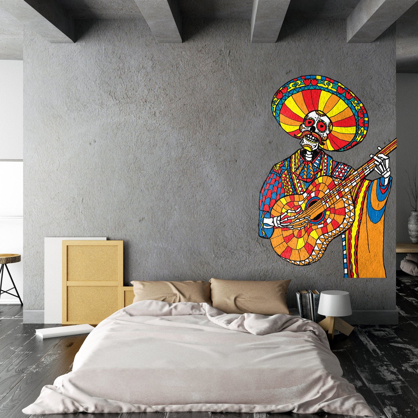 Mariachi Wall Decal, Sugar Skull Wall Sticker, Colorful Skull Wall Art Home Decor, Mexican Skull Wall Art Gift, Day Of Dead Skull Wall Decal