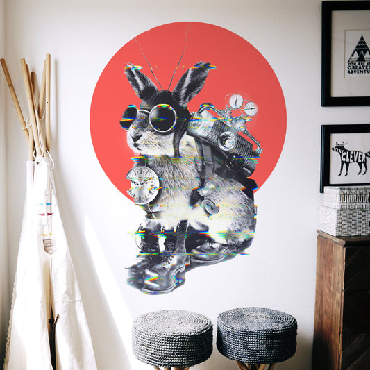 Bunny Wall Sticker, Funny Bunny Wall Decal, Vinyl Bunny Home Decor, Steam Punk Wall Art Gift, Nursery Kids Room Bunny Art Wall Decal