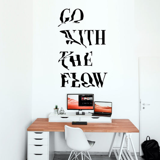 Go With The Flow Wall Sticker, Cool Quote Wall Decal, Vinyl Slogan Home Decor, Abstract Wall Art Gift, Young Quotes Room Text Art Wall Decal