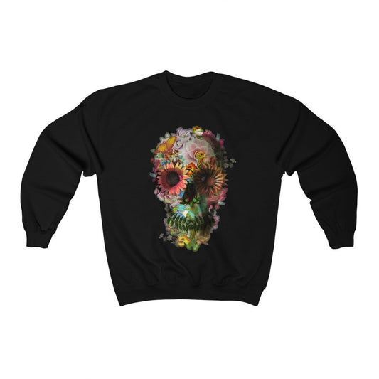 Floral Skull Sweatshirt, Boho Skull Unisex Crewneck Sweatshirt, Gothic Sugar Skull Womens Heavy Blend Sweatshirt, Gildan Sweatshirt Gift