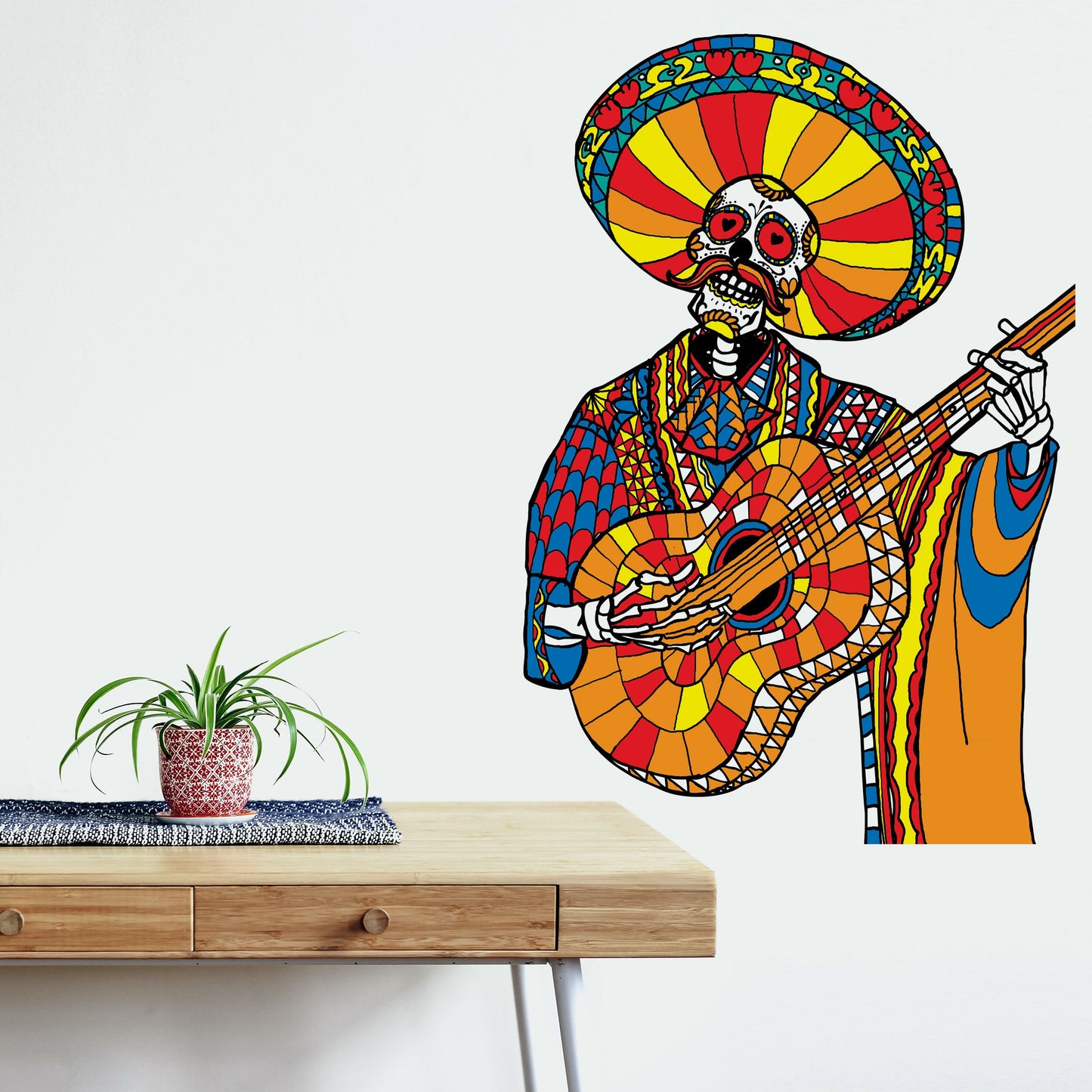 Mariachi Wall Decal, Sugar Skull Wall Sticker, Colorful Skull Wall Art Home Decor, Mexican Skull Wall Art Gift, Day Of Dead Skull Wall Decal
