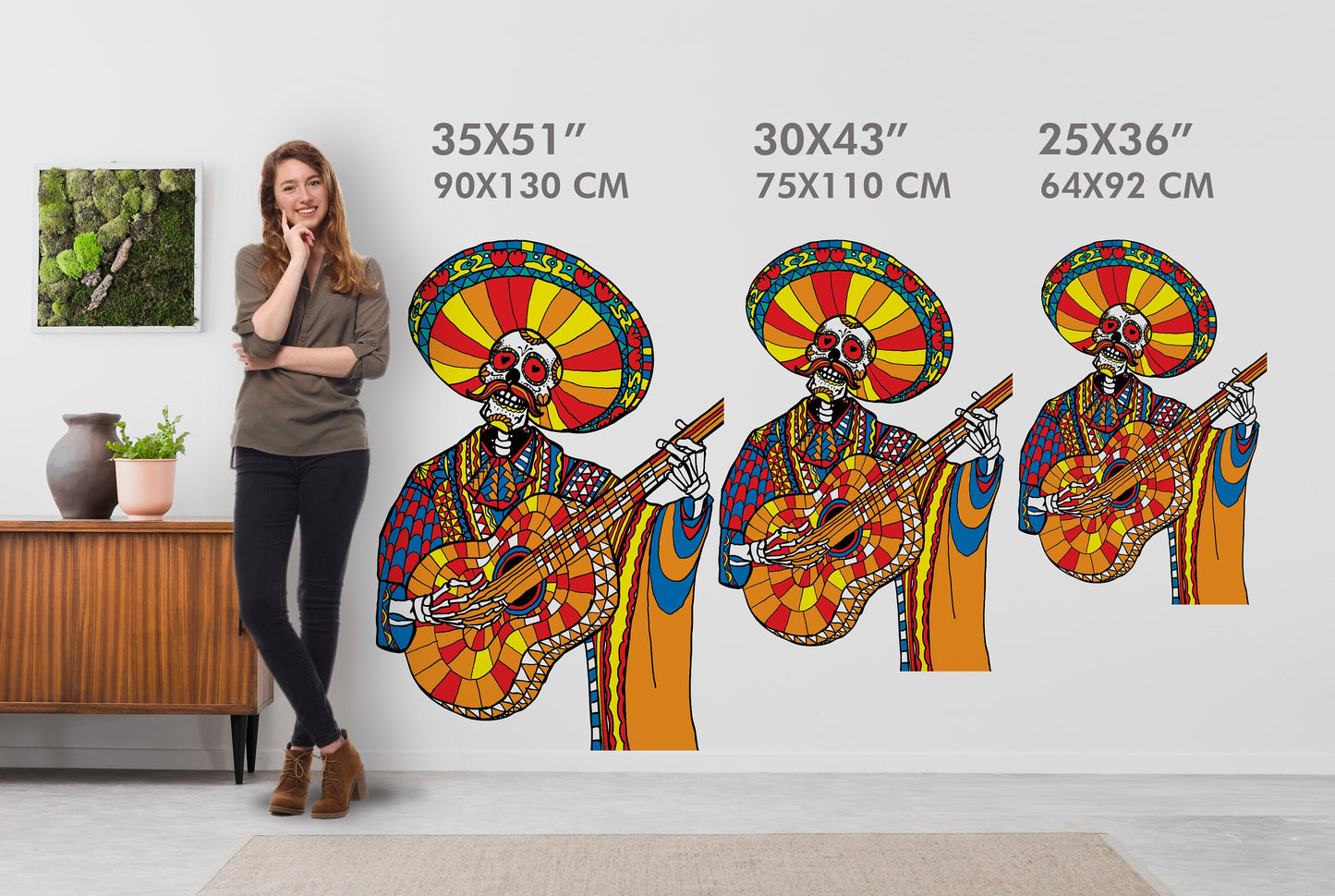 Mariachi Wall Decal, Sugar Skull Wall Sticker, Colorful Skull Wall Art Home Decor, Mexican Skull Wall Art Gift, Day Of Dead Skull Wall Decal