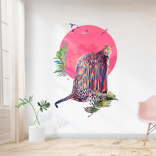 Jaguar Wall Sticker, Cool Jaguar Wall Decal, Vinyl Jaguar Home Decor, Glitch Wild Cat Wall Art Gift, Cool Kids Room Jaguar Art Wall Decal