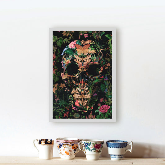 Floral Skull Poster, Boho Skull Art Print, Flower Skull Wall Art, Gothic Skull Gift, Authentic Skull Art Home Decor, Butterfly Skull Art