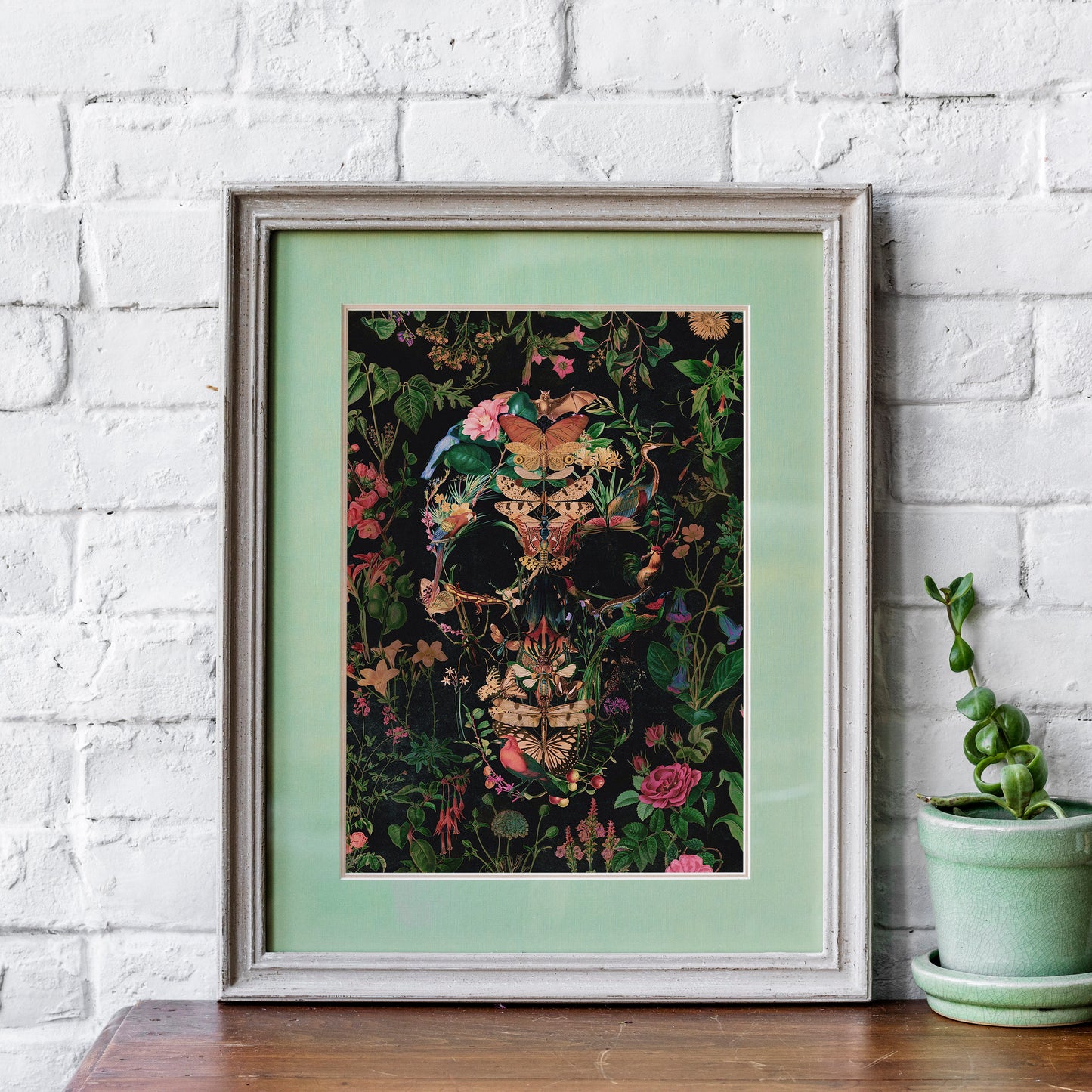 Floral Skull Poster, Boho Skull Art Print, Flower Skull Wall Art, Gothic Skull Gift, Authentic Skull Art Home Decor, Butterfly Skull Art