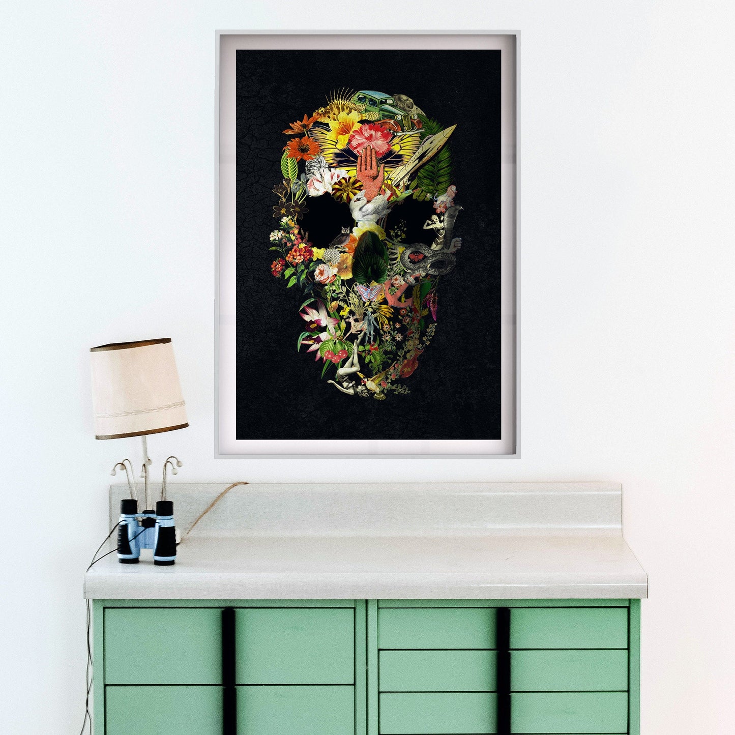 Gothic Skull Art Print, Eden Skull Poster Home Decor, Boho Skull Print Wall Art Gift, Bohemian Art Flower Skull Illustration Wall Decor
