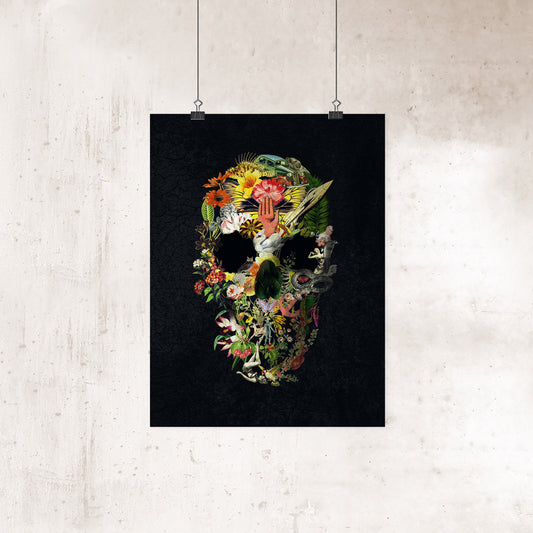 Gothic Skull Art Print, Eden Skull Poster Home Decor, Boho Skull Print Wall Art Gift, Bohemian Art Flower Skull Illustration Wall Decor
