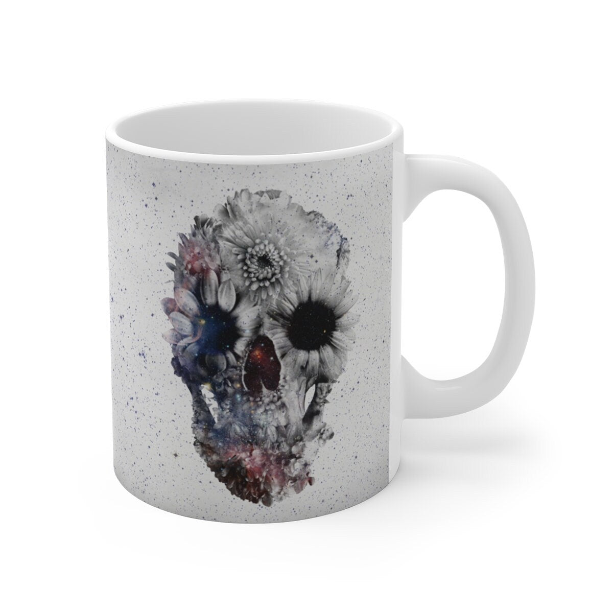 Skull Mug Gift, Flower Sugar Skull Mug, Boho Skull Ceramic Coffee Mug, Gothic Floral Skull Mug, Sugar Skull Art Gothic Kitchenware Gift