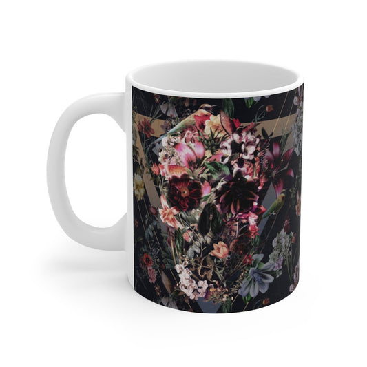 Sugar Skull Mug Gift, Flower Skull Mug, Boho Skull Ceramic Coffee Mug, Gothic Floral Skull Mug, Sugar Skull Art Gothic Kitchenware Gift