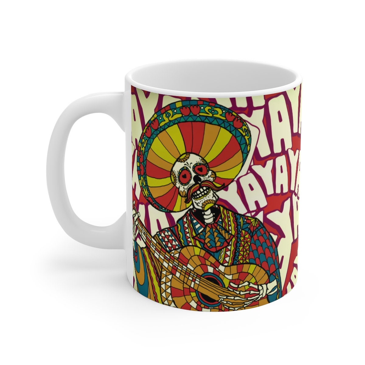 Sugar Skull Mug, Mariachi Skull Mug Gift, Mexican Skull Ceramic Coffee Mug, Day Of Dead Gothic Skull Mug, Colorful Skull Art Print Mug Gift