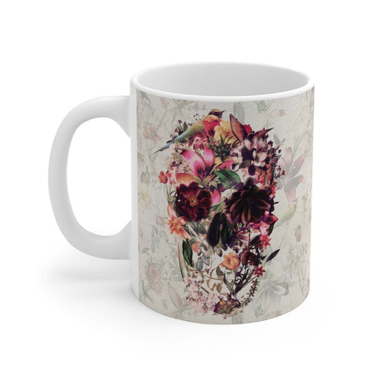 Flower Skull Mug Gift, Sugar Skull Mug, Boho Skull Ceramic Coffee Mug, Gothic Floral Skull Mug, Sugar Skull Art Gothic Kitchenware Gift