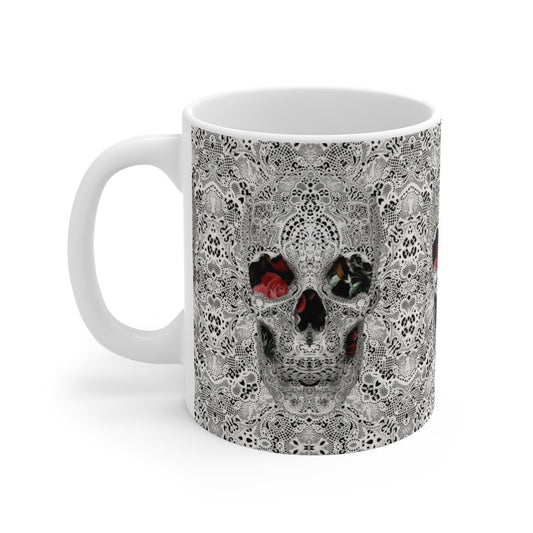 Skull Mug Gift, Sugar Skull Pattern Mug, Lace Skull Ceramic Coffee Mug, Gothic Floral Skull Mug, Sugar Skull Art Gothic Kitchenware Gift