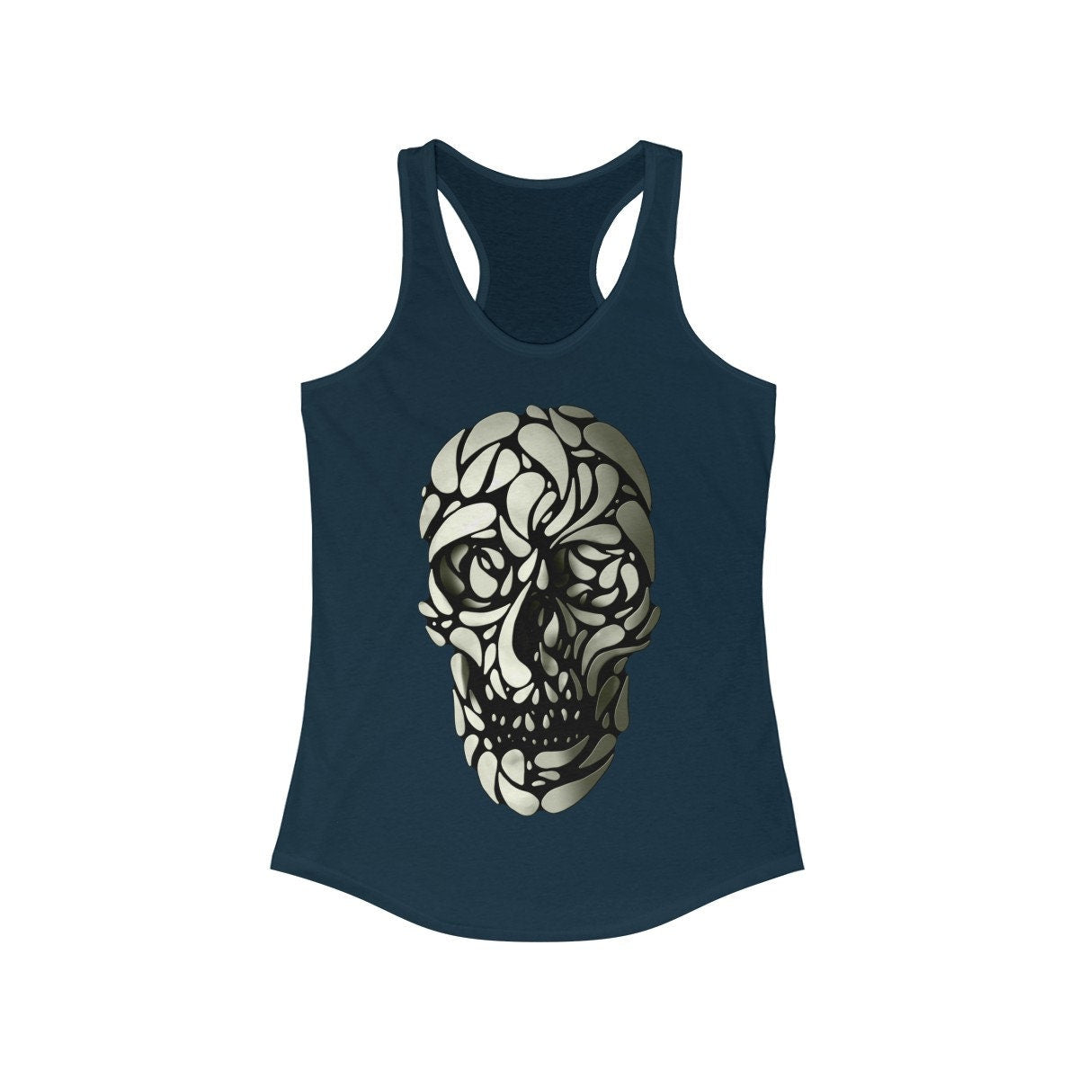 Illusion Skull Women's Tank Top, Womens Racerback Sugar Skull Tank Top, Gothic Fancy Skull Tank Top Gift For Her