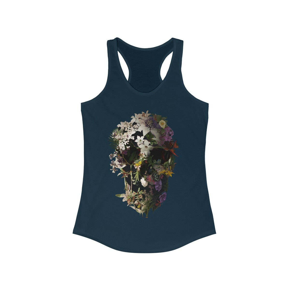Spring Skull Women's Tank Top, Womens Racerback Sugar Skull Tank Top, Gothic Fancy Skull Tank Top Gift For Her, Skull Art By Ali Gulec
