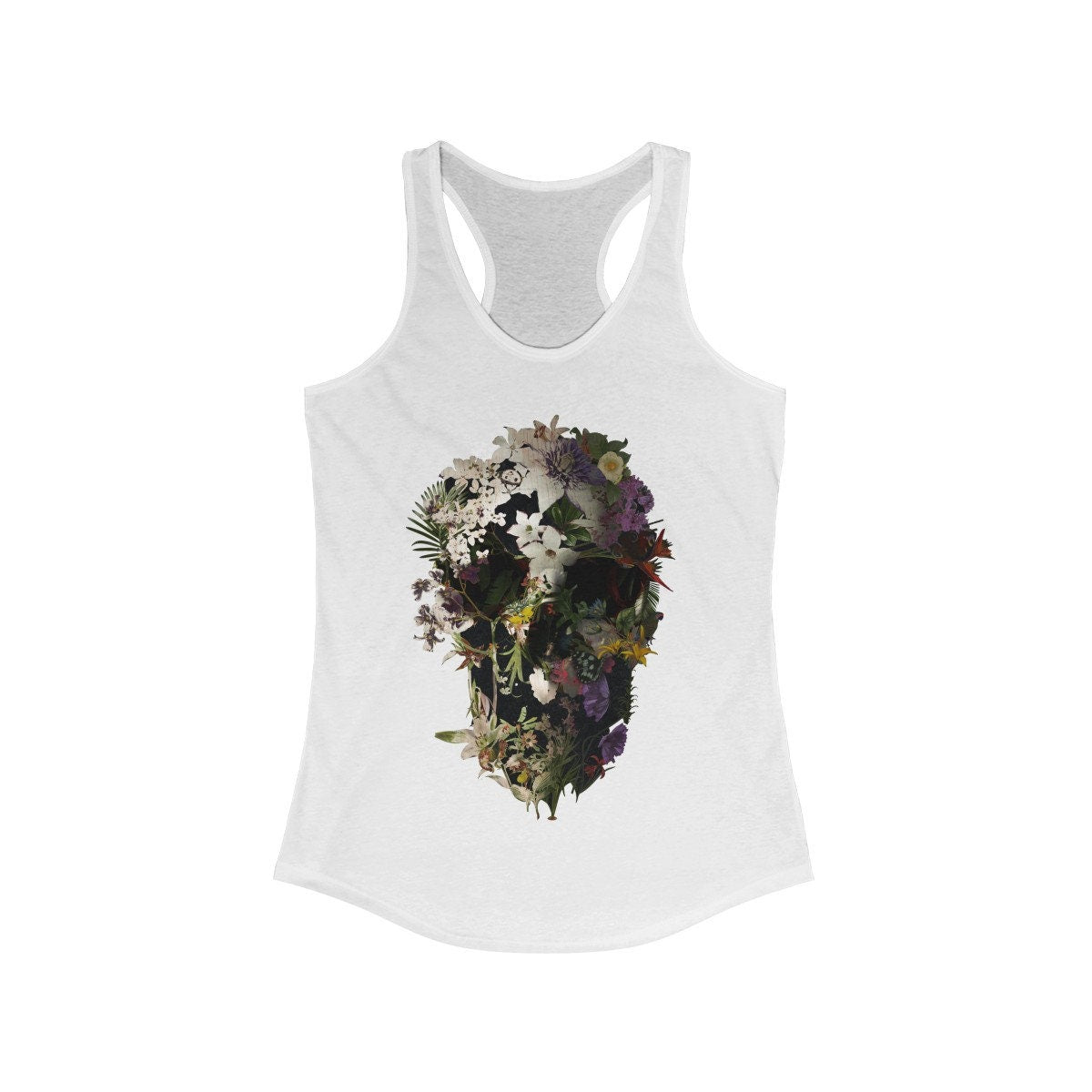 Spring Skull Women's Tank Top, Womens Racerback Sugar Skull Tank Top, Gothic Fancy Skull Tank Top Gift For Her, Skull Art By Ali Gulec