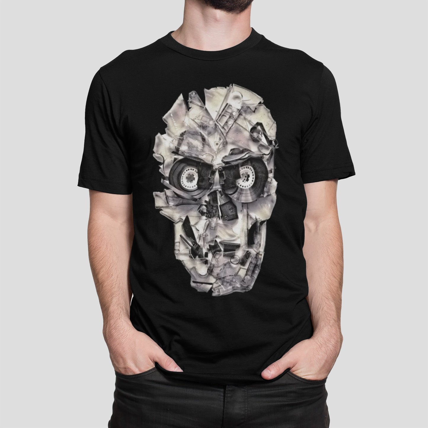 Music Skull Men's T-shirt, Printed Skull Art Tshirt, Cassette Sugar Skull Mens Shirt, Mens Graphic Tees, Bella Canvas Cool Skull Art Print