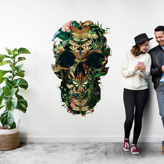 Large Skull Wall Decal, Floral Skull Wall Sticker, Sugar Skull Wall Art Home Decor, Gothic Skull Wall Art Gift, Boho Flower Skull Wall Decal