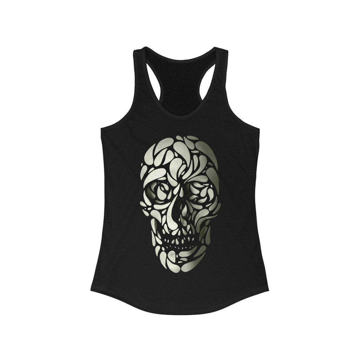 Illusion Skull Women's Tank Top, Womens Racerback Sugar Skull Tank Top, Gothic Fancy Skull Tank Top Gift For Her