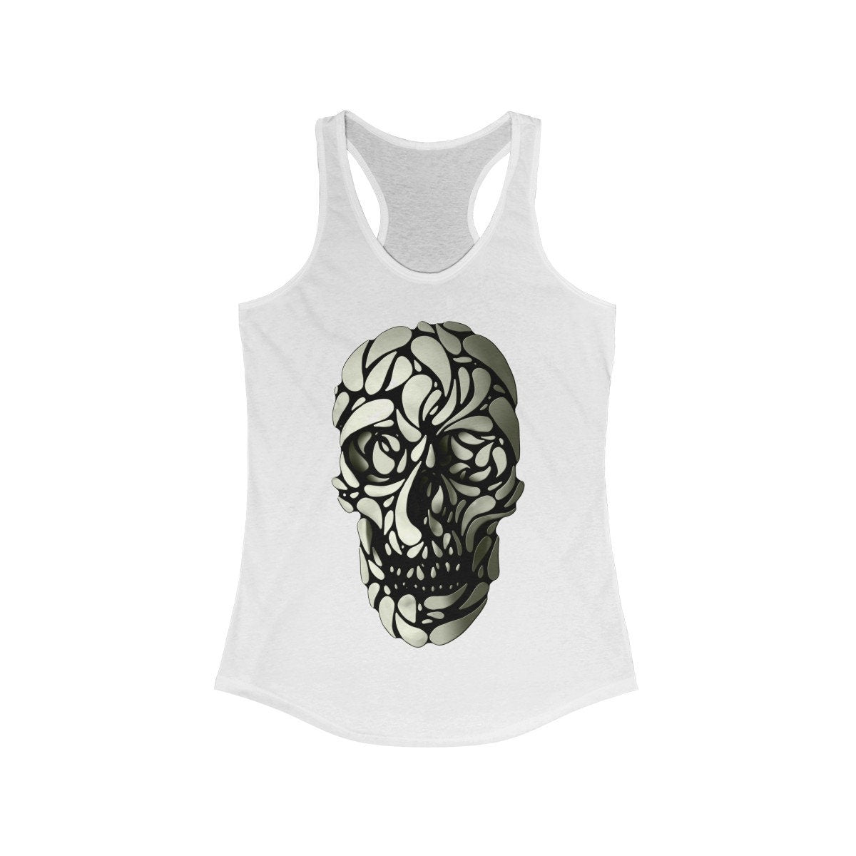 Illusion Skull Women's Tank Top, Womens Racerback Sugar Skull Tank Top, Gothic Fancy Skull Tank Top Gift For Her