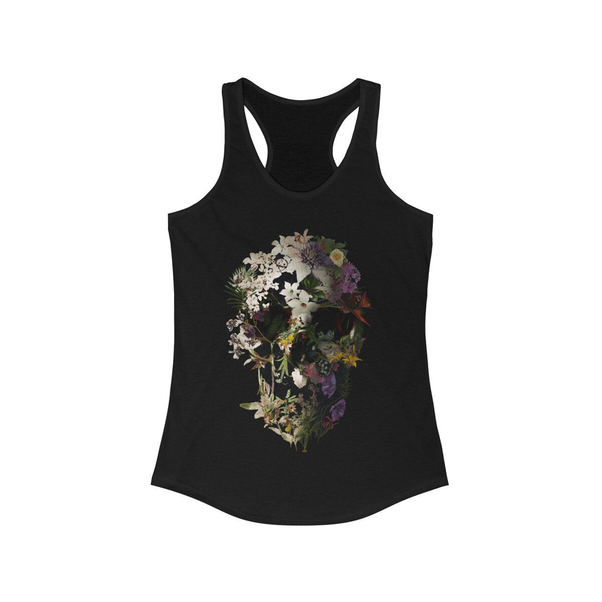 Spring Skull Women's Tank Top, Womens Racerback Sugar Skull Tank Top, Gothic Fancy Skull Tank Top Gift For Her, Skull Art By Ali Gulec