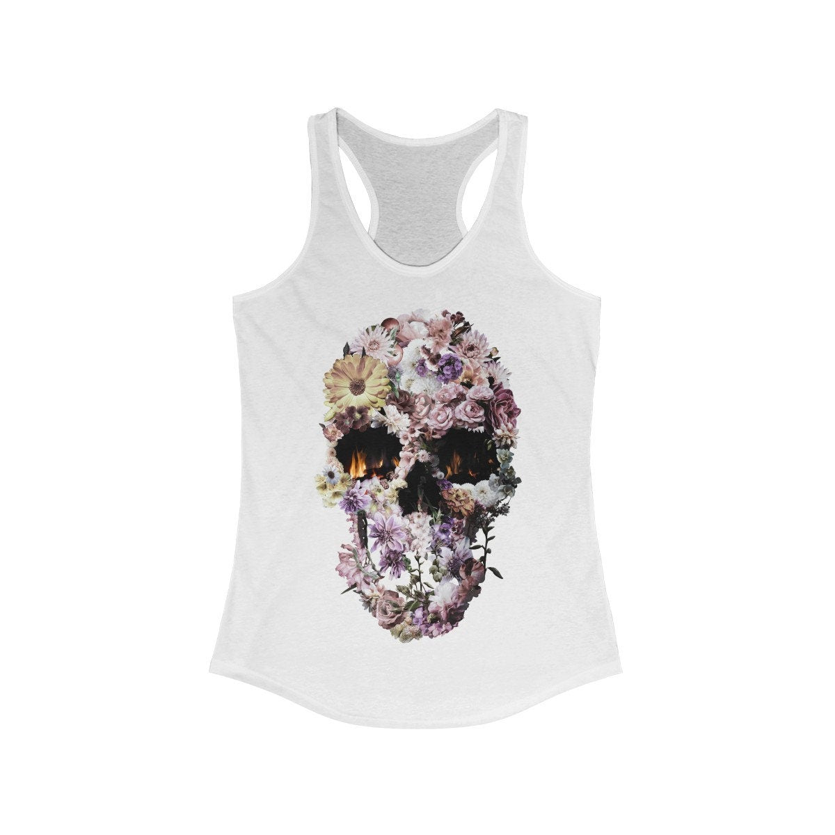 Bouquet Skull Women's Tank Top, Womens Racerback Sugar Skull Tank Top, Gothic Fancy Skull Tank Top Gift For Her, Skull Art By Ali Gulec