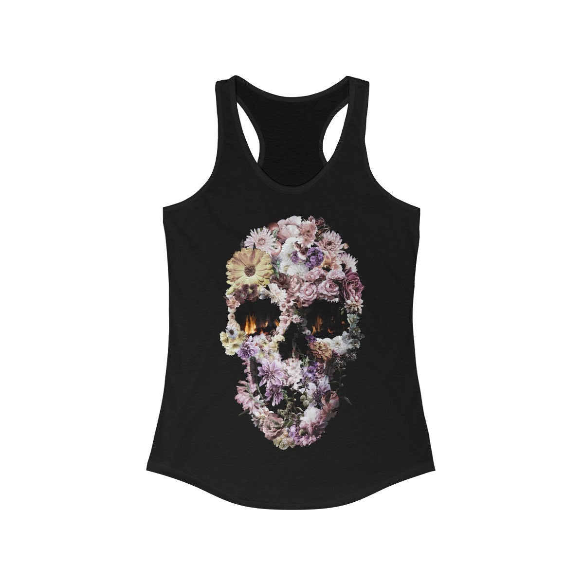 Bouquet Skull Women's Tank Top, Womens Racerback Sugar Skull Tank Top, Gothic Fancy Skull Tank Top Gift For Her, Skull Art By Ali Gulec