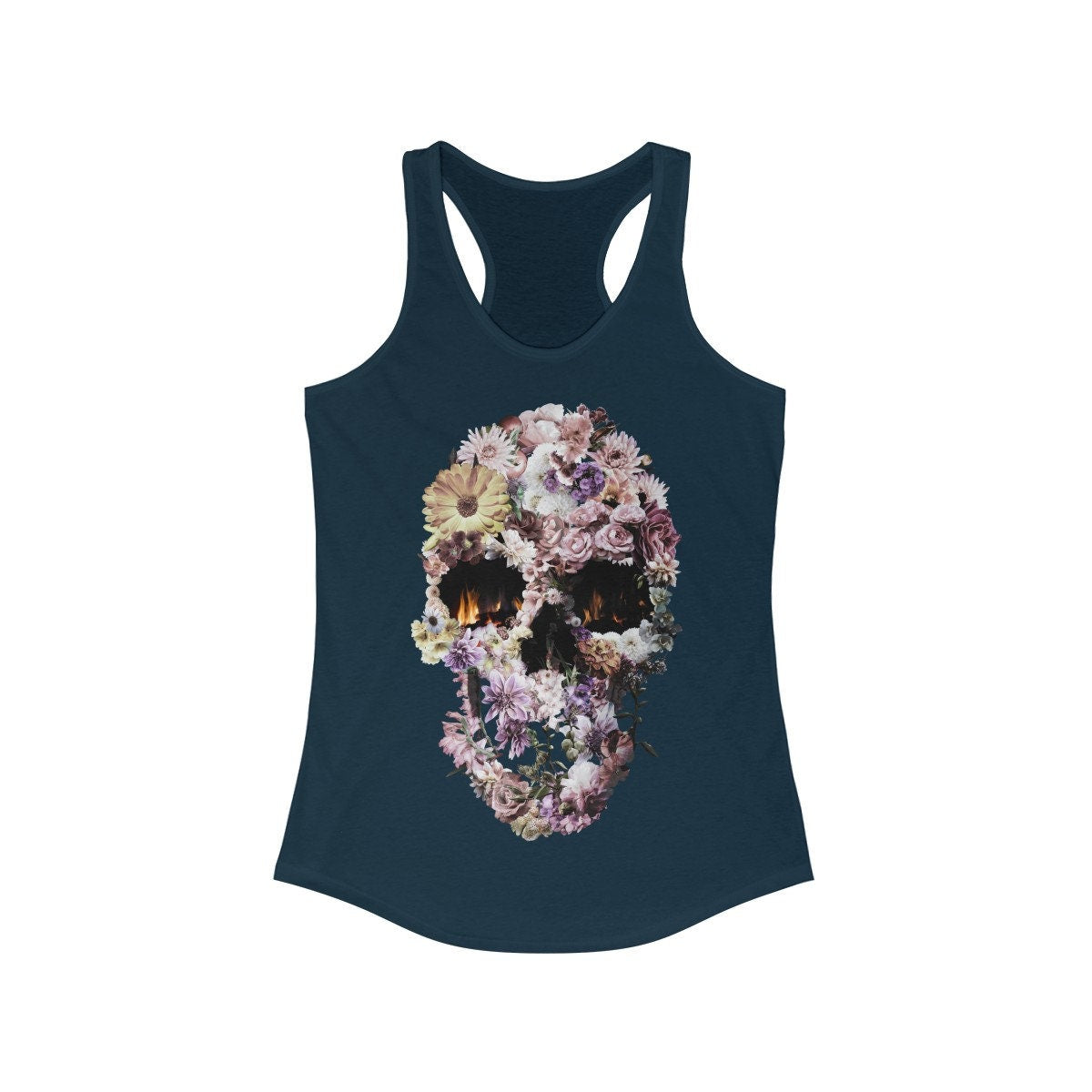 Bouquet Skull Women's Tank Top, Womens Racerback Sugar Skull Tank Top, Gothic Fancy Skull Tank Top Gift For Her, Skull Art By Ali Gulec