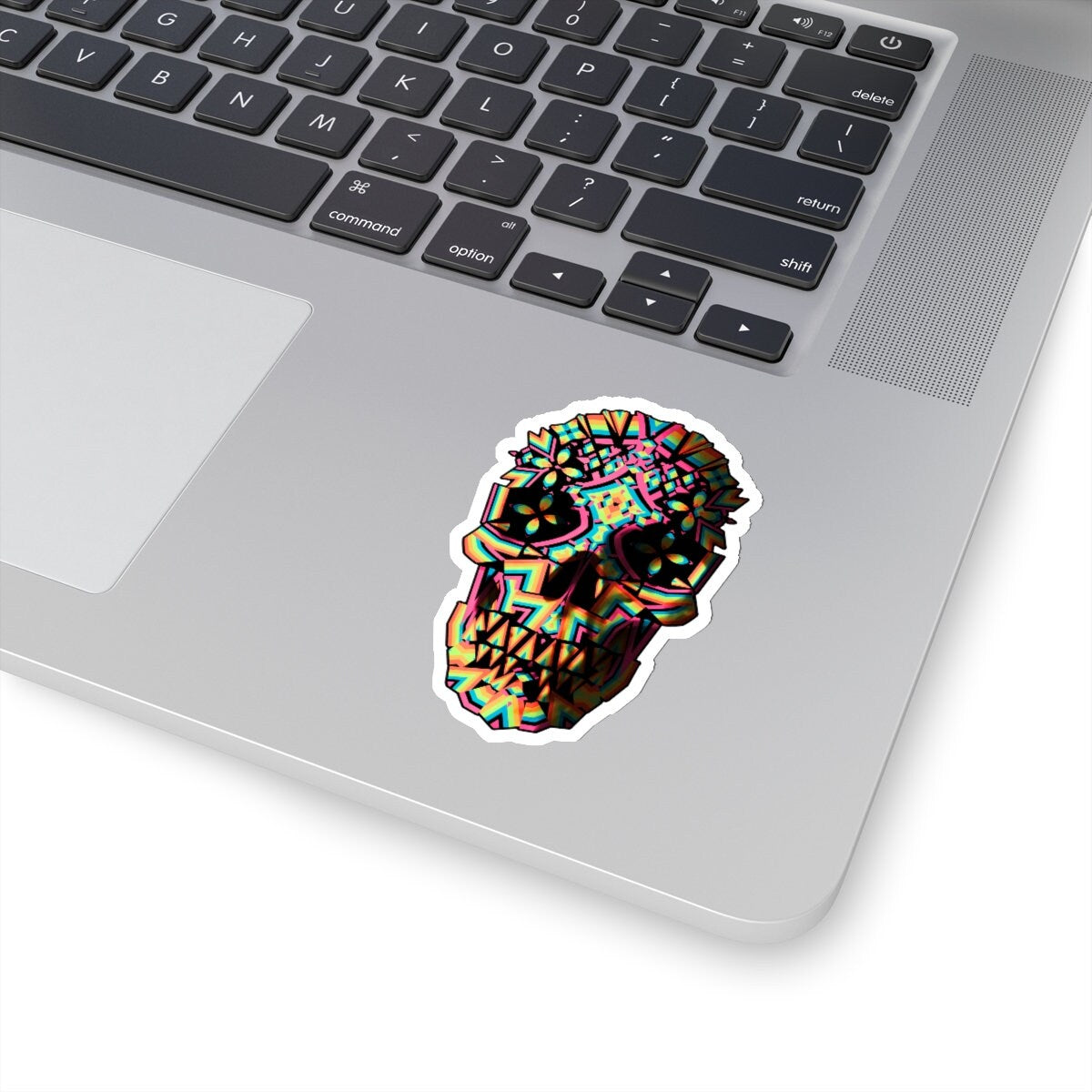 Skull Kiss-Cut Sticker, Colorful Sugar Skull Art Sticker, Premium Skull Art Vinyl Stickers, Gothic Art Skull Gift, Laptop Phone Case Sticker