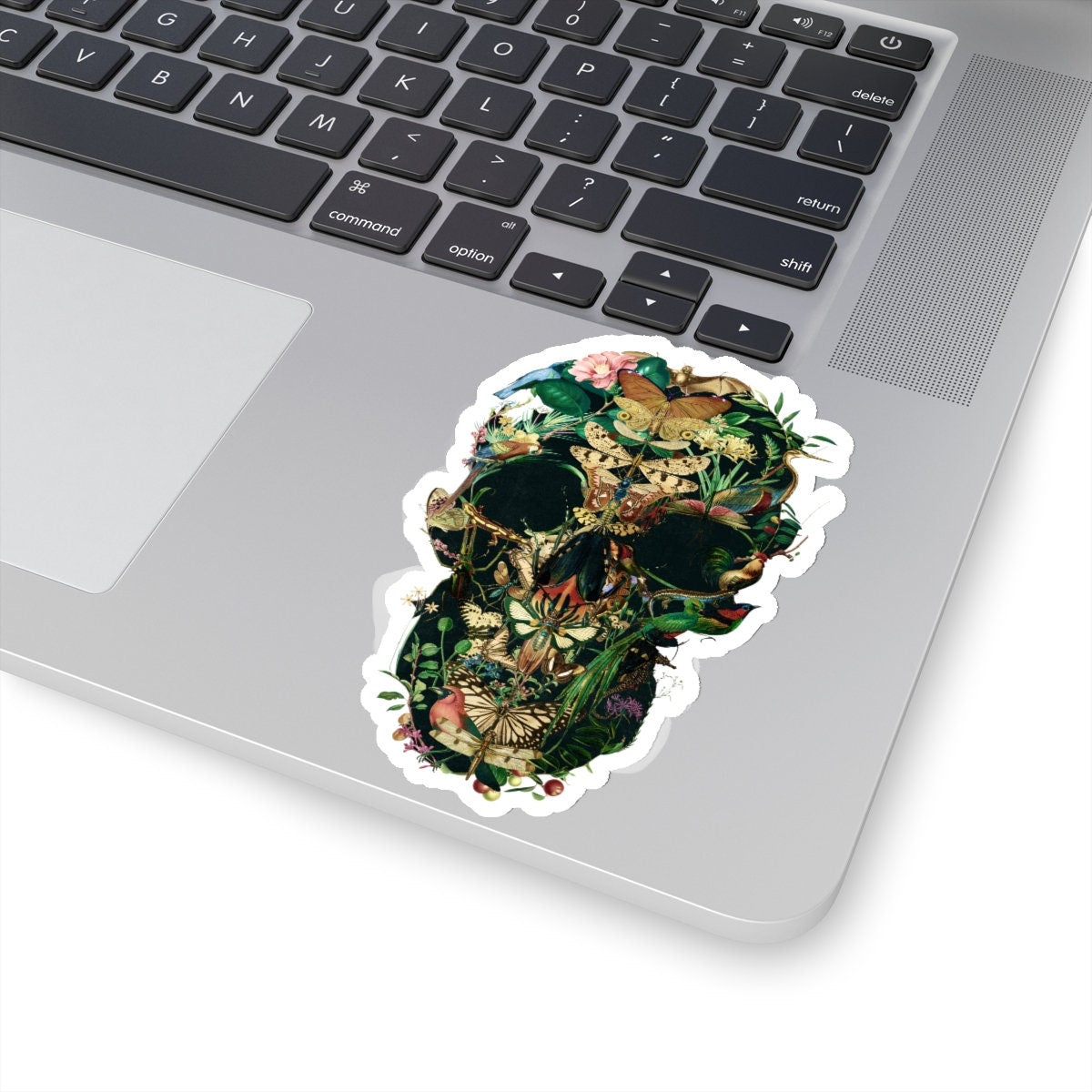 Floral Skull Sticker, Colorful Sugar Skull Art Sticker, Skull Art Vinyl Sticker, Gothic Art Skull Gift, Laptop Phone Kiss-Cut Sticker