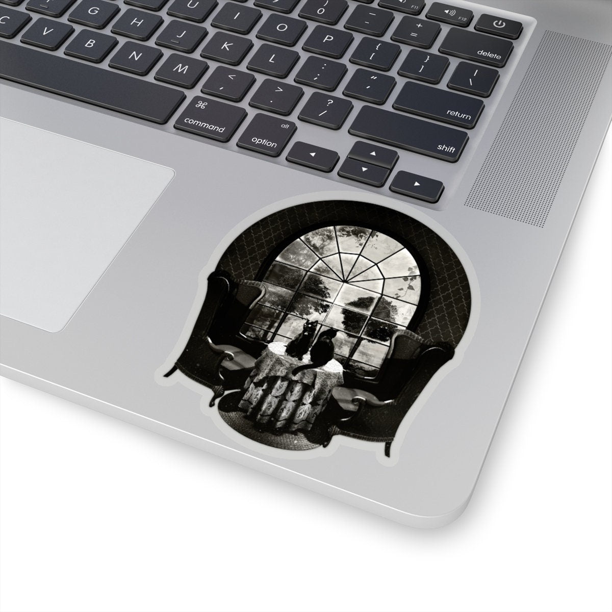 Room Skull Sticker, Skull Art Sticker, Skull Illusion Art Vinyl Sticker, Gothic Art Skull Gift, Cats And Skull Laptop Phone Kiss-Cut Sticker