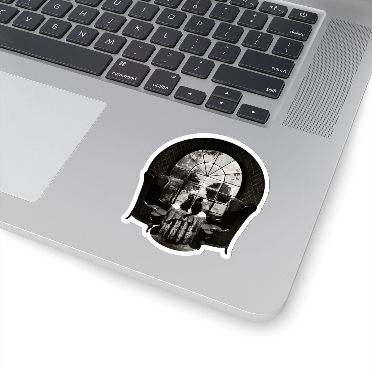 Room Skull Sticker, Skull Art Sticker, Skull Illusion Art Vinyl Sticker, Gothic Art Skull Gift, Cats And Skull Laptop Phone Kiss-Cut Sticker