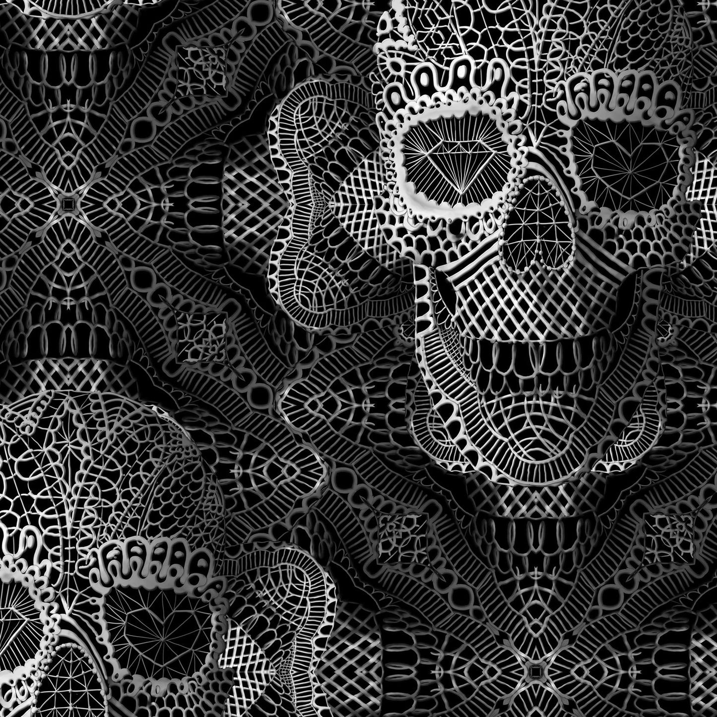 Gothic Wallpaper Home Decor, Sugar Skull Art Print Traditional Wallpaper Gift, Lace Pattern Black And White Floral Wallpaper