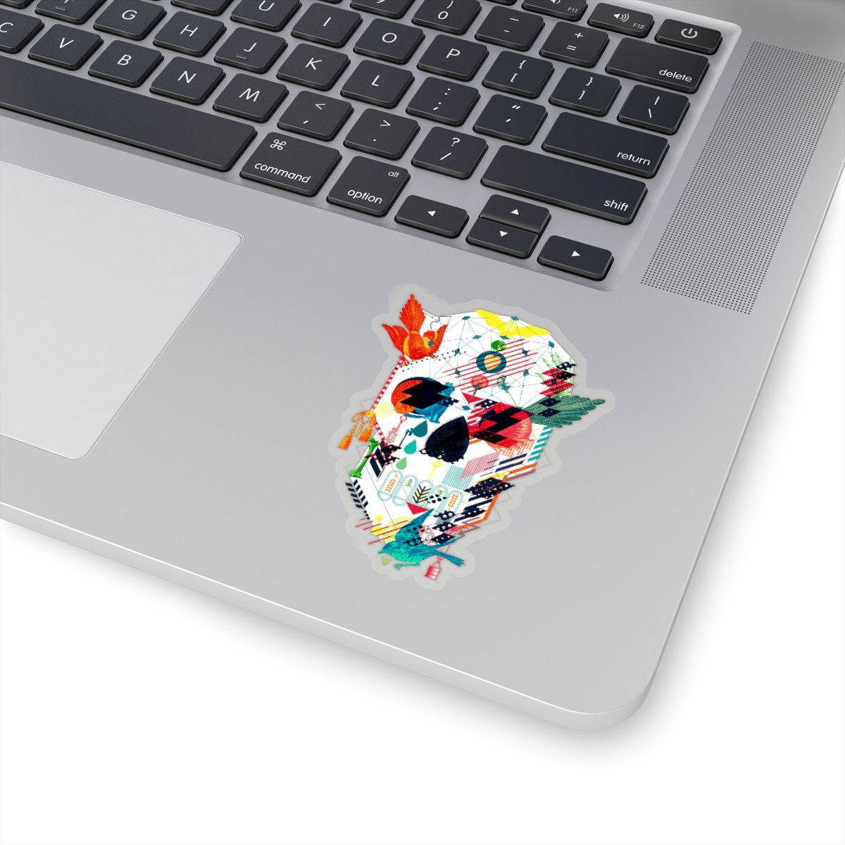 Abstract Skull Sticker, Gothic Sugar Skull Art Sticker, Colorful Skull Vinyl Sticker, Geometric Skull Gift, Laptop Phone Kiss-Cut Sticker