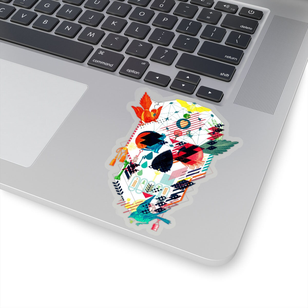 Abstract Skull Sticker, Gothic Sugar Skull Art Sticker, Colorful Skull Vinyl Sticker, Geometric Skull Gift, Laptop Phone Kiss-Cut Sticker