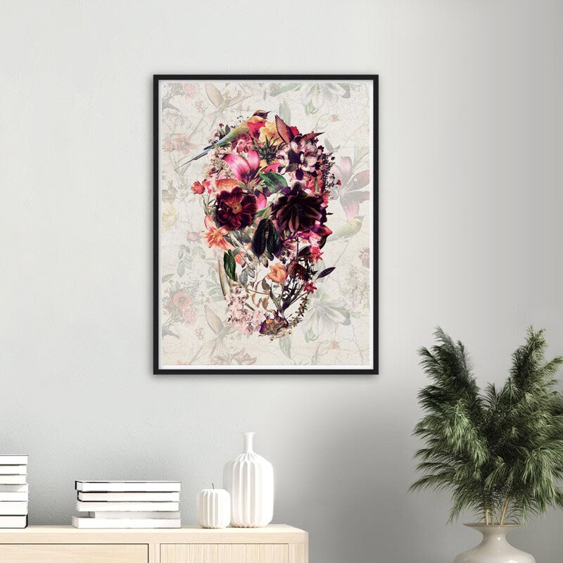 Boho Skull Framed Art Print, Sugar Skull Framed Poster Decor, Gothic Skull Home Decor, Floral Skull Home Decor Gift, Flower Skull Art Decor