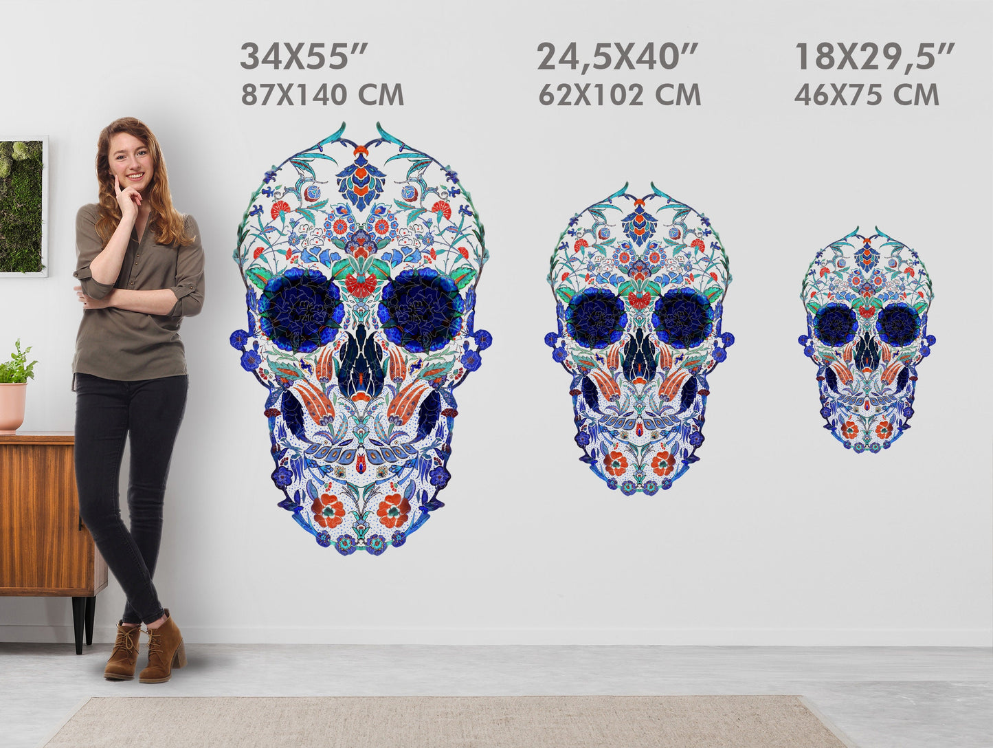 Skull Wall Decal, Boho Skull Wall Sticker, Sugar Skull Art Home Decor, Vinyl Gothic Skull Wall Art Gift, Large Sugar Skull Art Wall Decal