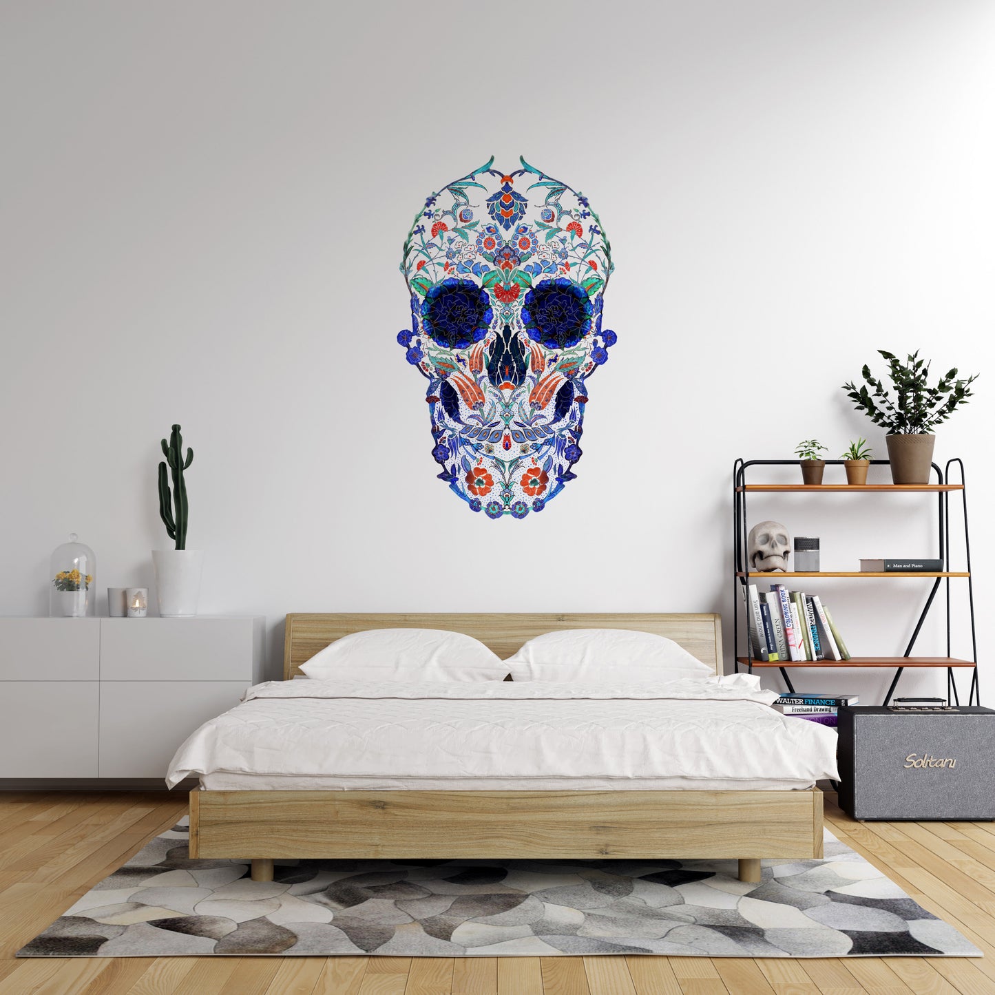 Skull Wall Decal, Boho Skull Wall Sticker, Sugar Skull Art Home Decor, Vinyl Gothic Skull Wall Art Gift, Large Sugar Skull Art Wall Decal
