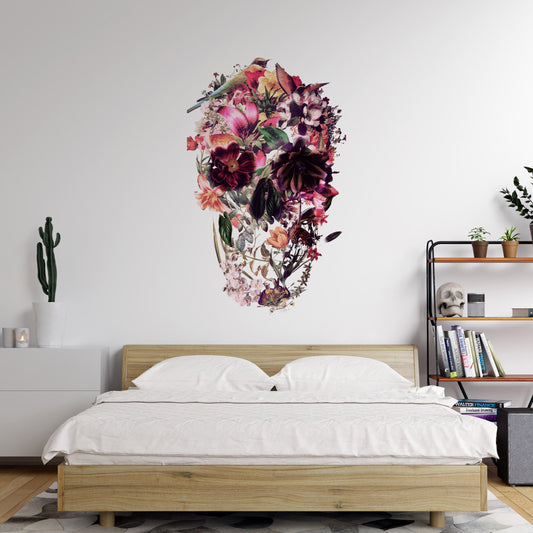 Large Wall Sticker, Skull Wall Decal, Vinyl Sugar Skull Home Decor, Gothic Skull Wall Art Gift, Floral Sugar Skull Art, Boho Wall Decal