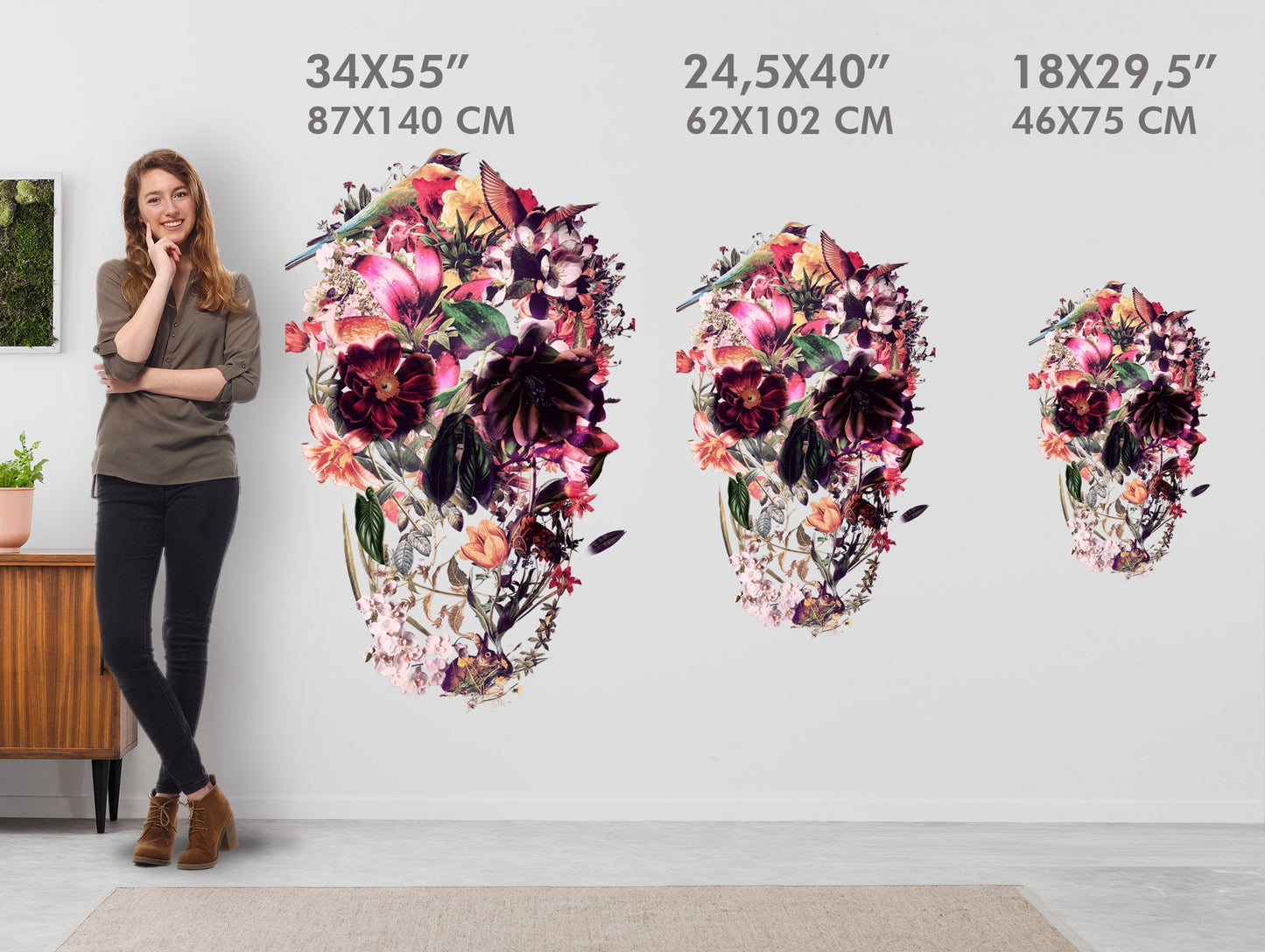 Large Floral Skull Wall Decal | Lavender Tone Art Sticker