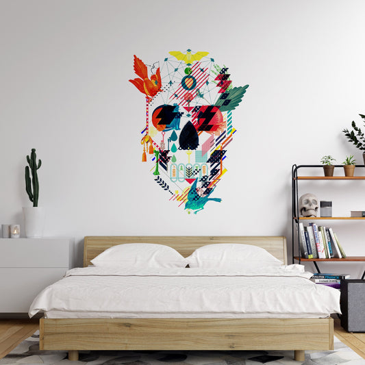 Large Skull Wall Decal, Sugar Skull Wall Sticker, Color Skull Wall Art Home Decor, Gothic Skull Wall Art Gift, Modern Art Skull Wall Decal