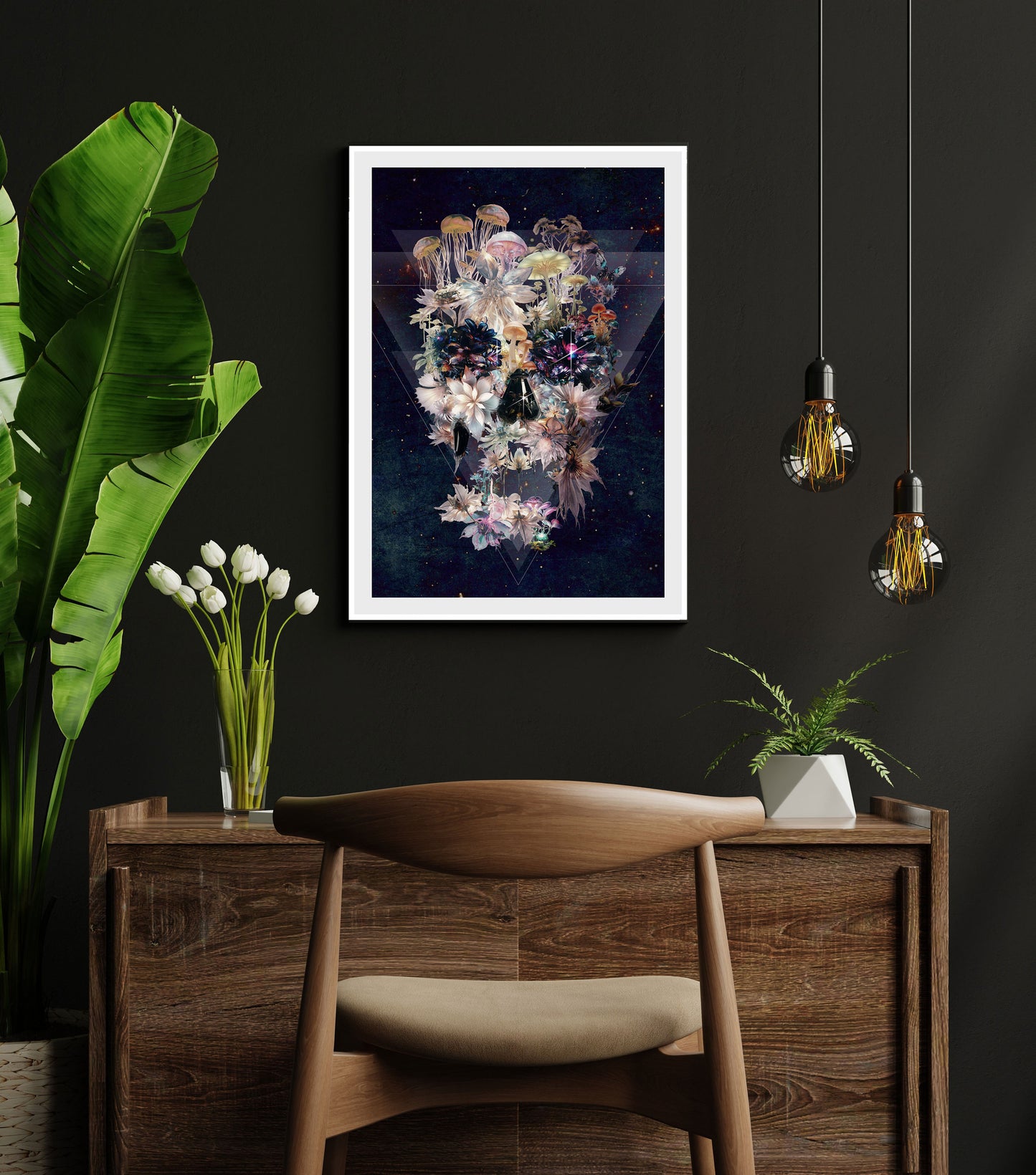 Dark Skull Poster, Sugar Skull Art Print, Floral Skull Wall Art, Skull Gift, Skull Illusion Home Decor, Illustration by Ali Gulec