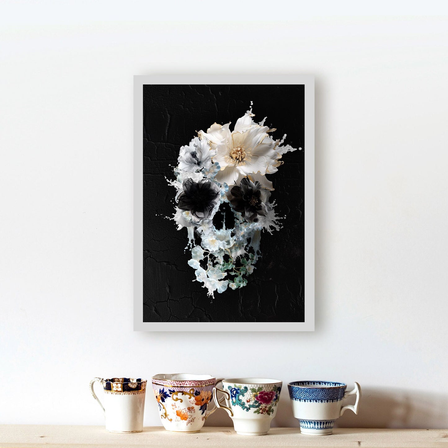 Bloom Skull Poster, Sugar Skull Art Print, Black And White Skull Wall Art, Skull Gift, Skull Illusion Home Decor, Illustration by Ali Gulec