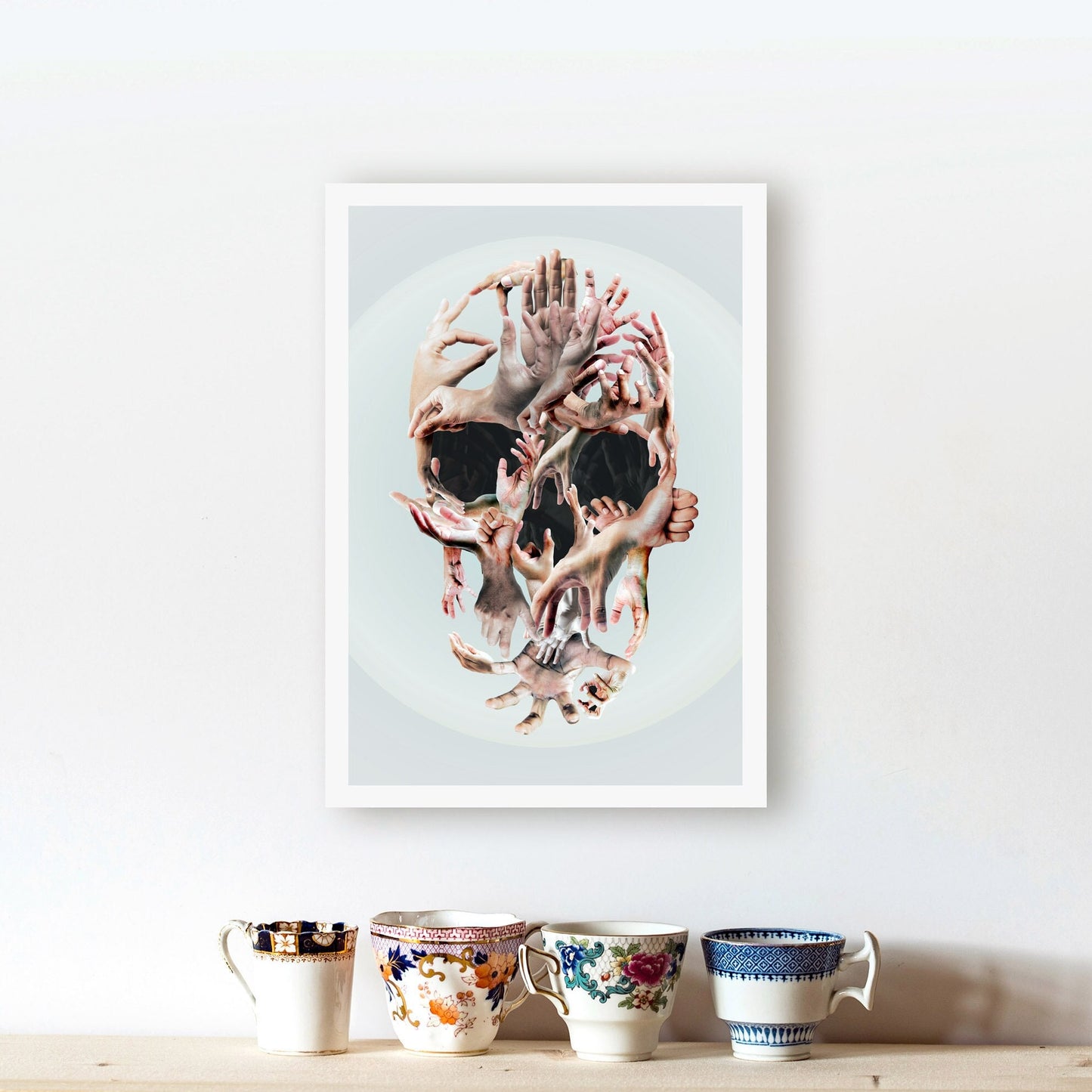 Hands Skull Poster, Sugar Skull Art Print, Original Wall Art, Skull Gift, Skull Illusion Home Decor, Illustration by Ali Gulec