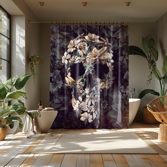 Floral Bloom Shower Curtain, Skull Shower Curtain Bathroom Decor, Modern Gothic Home Decor